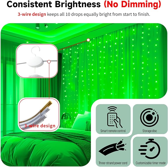 Outdoor String Lights, 8ft Green Waterproof LED