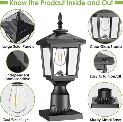 Greluna Solar Post Light Outdoor, 60 Lumens Dusk to Dawn Lamp Post Light, Solar Powered & Waterproof, Fits 6x6 Wooden Posts, 3 Inch Poles, for Garden, Pathway, Driveway, Fence & Yard（Cool White）