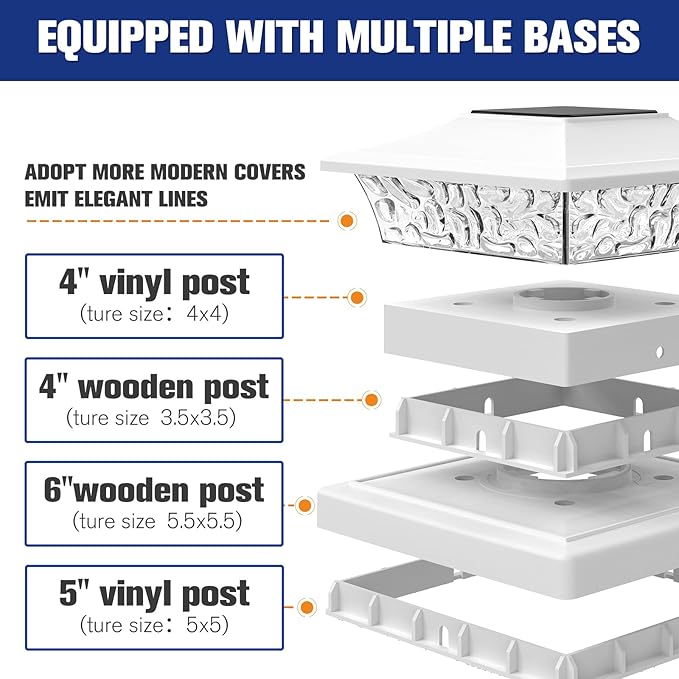 VOLISUN Solar Post Cap Lights Outdoor 4x4/6x6 Wooden/Vinyl Fence Cap Lights for Patio/Garden,Warm White with 2 Lighting Modes Waterproof,ABS Shell Lens White (12 Pack)