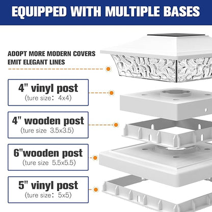 VOLISUN Solar Post Cap Lights Outdoor 4x4/6x6 Wooden/Vinyl Fence Cap Lights for Patio/Garden,Warm White with 2 Lighting Modes Waterproof,ABS Shell Lens White (12 Pack)