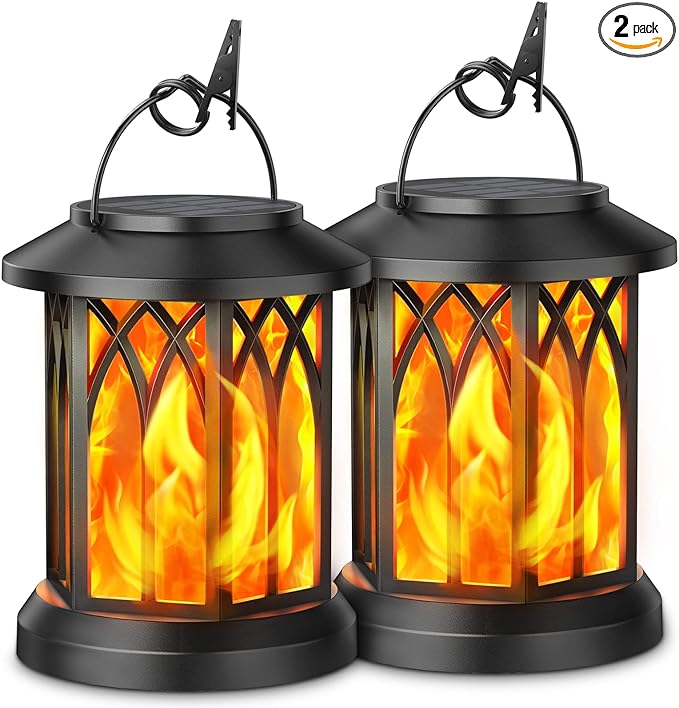 2-Pack Hanging Solar Garden Lanterns, Decorative Waterproof LED