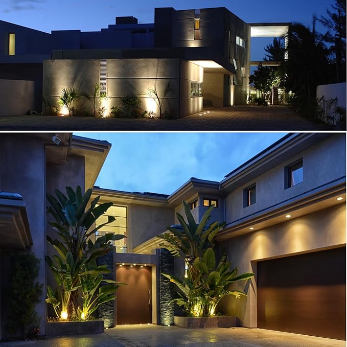 4 Pack Low Voltage LED Landscape Lights - 3W 12V/24V IP67 Waterproof In-Ground Well Lights with Convex Lens for Driveway, Garden, Pathway, Deck (Warm White 3000K) + 8 Wire Connectors Included