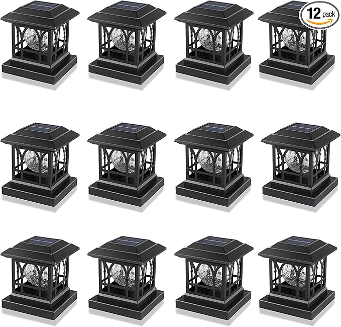 Warm White Solar Fence Post Caps 12-Pack, Yard LED