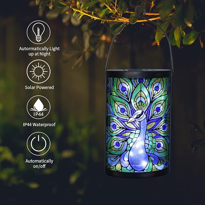 Solar Peacock Lanterns, Outdoor Hanging LED Decor