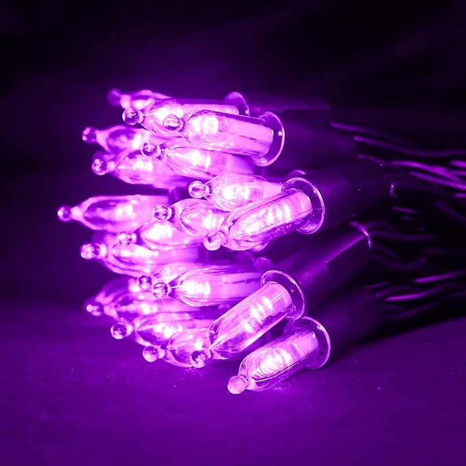 MULTI-SPARKING Battery Operated Halloween Lights - 50 LED Purple Mini String Lights for Small Tree, Wreath, Crafts, Indoor/Outdoor Halloween Decor, 8 Modes & Memory Function, 18.3 Feet Black Wire