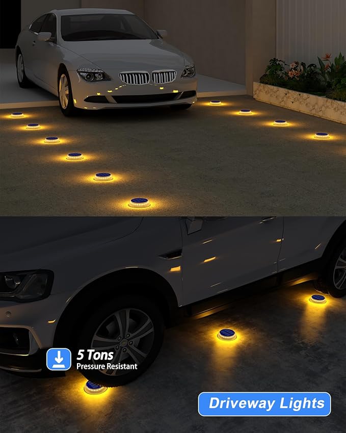 Solar Step Lights Outdoor Waterproof, 4 Pack Warm White Flat Lights Solar Powered for Outside Stair, Deck, Dock, Pathway, Driveway, Ground