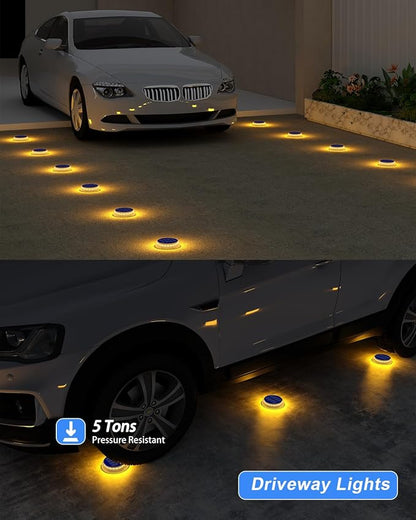 Solar Step Lights Outdoor Waterproof, 4 Pack Warm White Flat Lights Solar Powered for Outside Stair, Deck, Dock, Pathway, Driveway, Ground