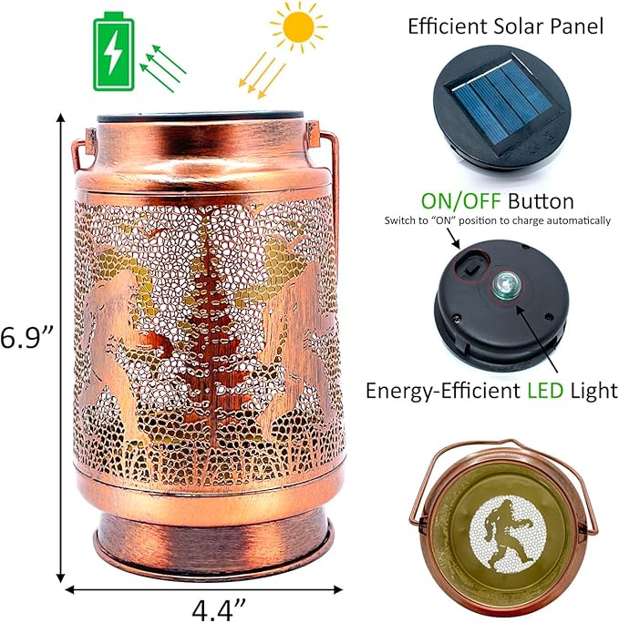 Bigfoot Solar Lanterns Outdoor Waterproof Hanging Solar Lights Big Foot Sasquatch Gifts for Men Women Metal LED Decorative Lanterns for Yard, Patio, Tabletop, Pathway, Landscape, Garden Decor