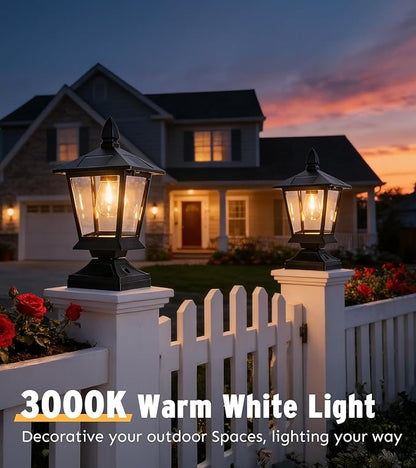 Solar Post Lights Outdoor, 120LM Solar Post Cap Lights, 3000K Solar Light Post, IP65 Waterproof Post Solar Lights for Fence, Deck, Yards, Post Decor (2 Pack)