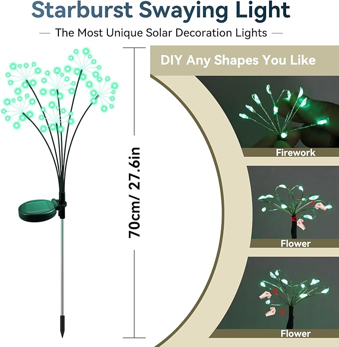 2-Pack Green Solar Path Lights, Outdoor Garden LED