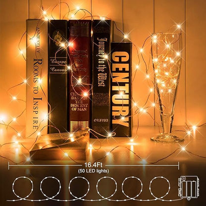 4 Pack Fairy Lights Battery Operated, 16.4 Ft 50 LED Starry Fairy Lights with Auto Timer Dark Green Copper Wire Twinkle Lights for Wedding Bedroom Christmas Decor (Warm White)