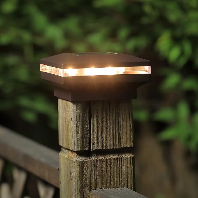 Dynaming 6 Pack Solar Post Cap Lights, Outdoor Decorative Solar Lights Black Shell Caps Fit 4x4 5x5 6x6 Vinyl/Wooden Posts, Brightness Warm White LED Lighting for Garden Fence Deck Patio