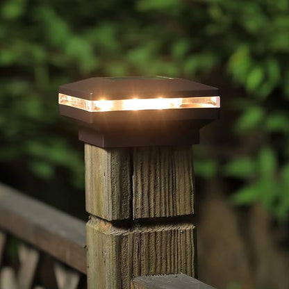 Dynaming 6 Pack Solar Post Cap Lights, Outdoor Decorative Solar Lights Black Shell Caps Fit 4x4 5x5 6x6 Vinyl/Wooden Posts, Brightness Warm White LED Lighting for Garden Fence Deck Patio