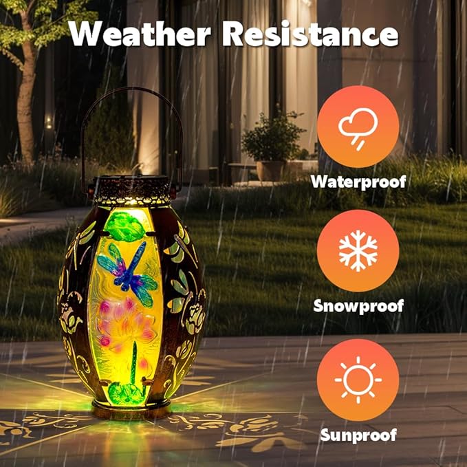 VEWOGARDEN Dragonfly Solar Lanterns Outdoor Waterproof Hanging Solar Lantern Decorative Outdoor LED Lantern Lights for Patio Yard Table Garden Decor