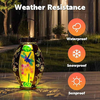 STARSOUL Solar Lantern Outdoor Waterproof, Hanging Solar Lantern for Patio Garden Yard Decor, Dragonfly Garden Decor, Dragonfly Gift for Women