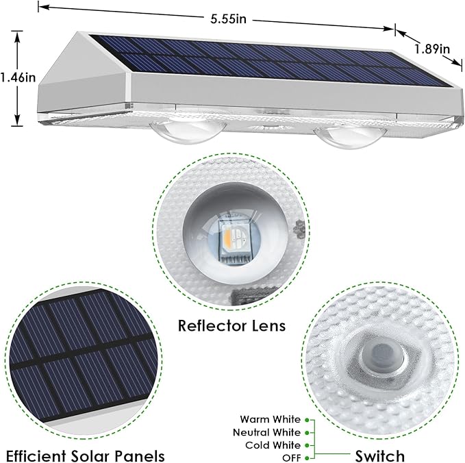 2 Pack Solar Fence Lights Outdoor, 2PK Solar Outdoor Light Warm White & RGB Solar Powered Lights for Outside Backyard, Patio, Deck Fence, Stair Handrail, Pool and Wall