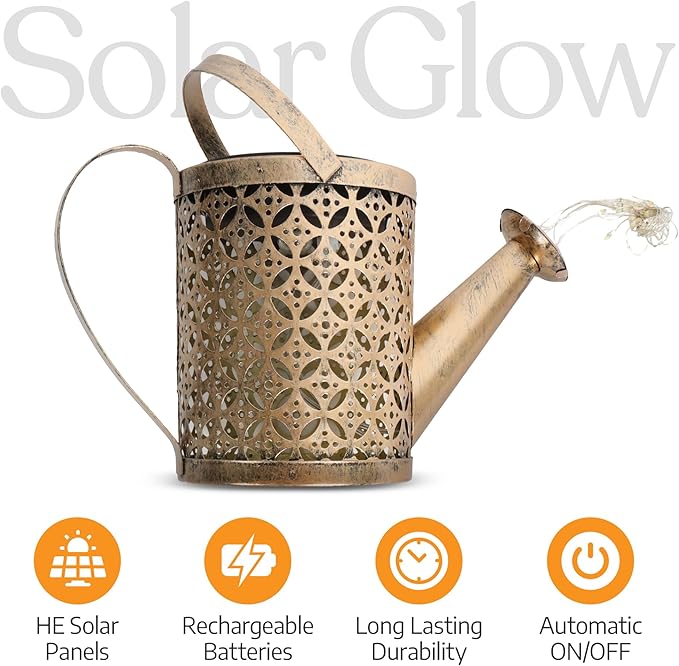 Solar Watering Can, Outdoor Solar Garden Lights,Garden Decor, Hanging Lantern Waterproof,Metal Solar Waterfall Lights for Yard Patio