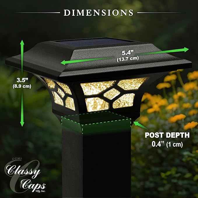 Classy Caps Kingston Solar Post Cap,- Fits 2" x 2", 2.5" x 2.5" and 3" x 3" Posts, Black Powder Coated Aluminum (1)