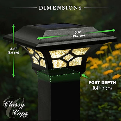 Classy Caps Kingston Solar Post Cap,- Fits 2" x 2", 2.5" x 2.5" and 3" x 3" Posts, Black Powder Coated Aluminum (1)