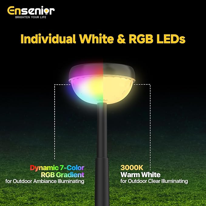 Ensenior Solar Pathway Lights IP65 Waterproof, RGB Color Changing & 3000K Warm White, 8-16Hr Runtime, Flower Pattern Garden Lights for Walkway Porch Yard - 10 Pack