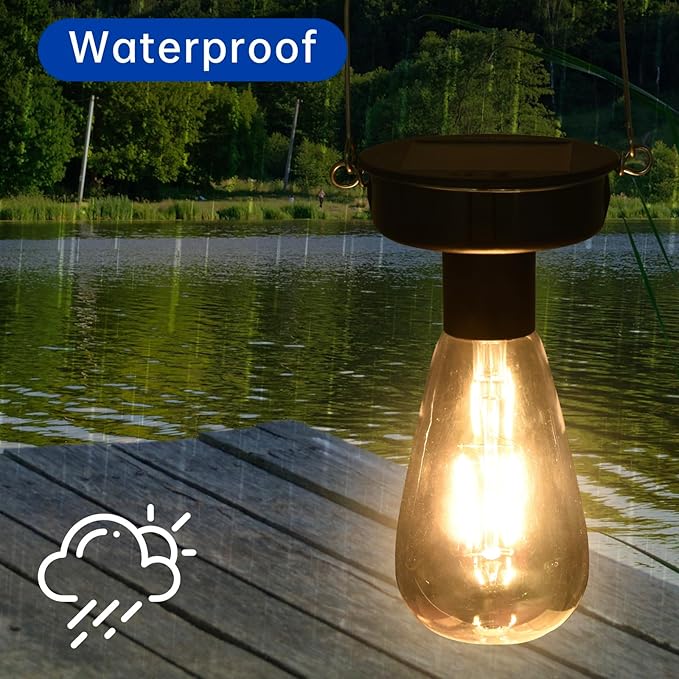 ELUTENG 4 Pack Solar Hanging Lights - Replacement Top with Bulb (2.75 Inch) - Waterproof Solar Lantern Accessories for DIY Outdoor Lanterns