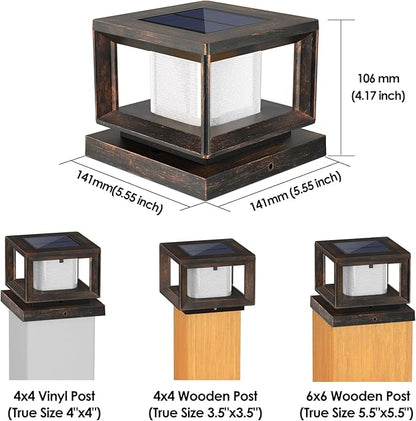 Mlambert 10 Pack Solar Post Lights Outdoor, Waterproof Fence Cap Lights for Deck, 4x4 6x6 Wooden Vinyl Outdoor Light with Shinning Effect, Brown