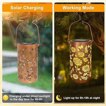 Sunflower Solar Lanterns Outdoor Waterproof Hanging Lights, Sunflower Gifts for Women Mom Grandma, Metal Solar Decorative Lanterns for Yard Patio Porch Balcony Garden Decor