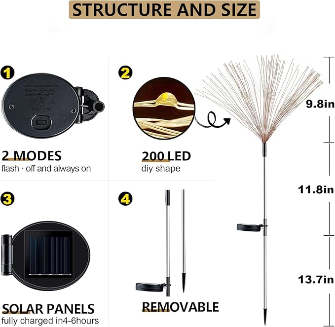 4-Pack Warm White Solar Path Lights, Outdoor Driveway LED