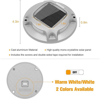 VOLISUN Solar Driveway Lights Dock Marine Lights 12 Pack,2 Colors in 1,Outdoor IP67 LED Deck Light,Solar Powered Waterproof Warning Step Light for Driveway Sidewalk Pathway (White/Warm White)