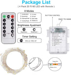 4-Pack 20ft Christmas LED String Lights, Waterproof Timer Lights