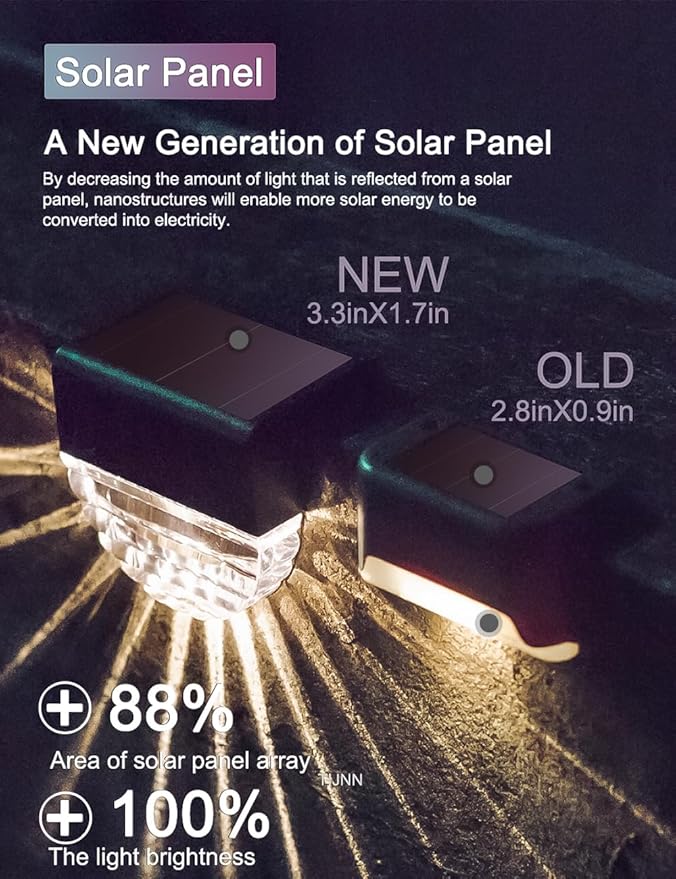 TIJNN Solar Deck Lights Outdoor, Solar Fence Lights Waterproof Led for Outdoor Stairs, Step, Yard,Patio Decor Illumination - 8 Pack