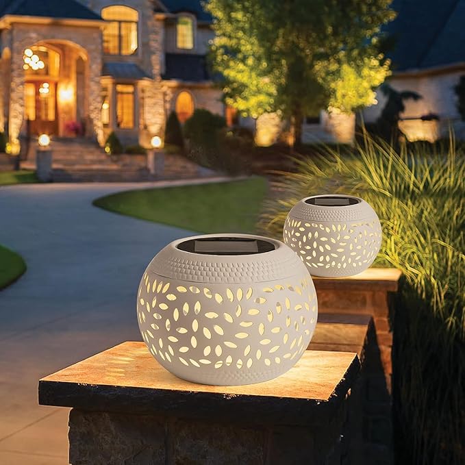 Solar Table Lanterns Outdoor Waterproof - 2 Pack LED Lamp White Metal Tabletop Light Solar Powered Decorative Lantern for Indoor Desk Bedroom Patio Garden Pathway Yard