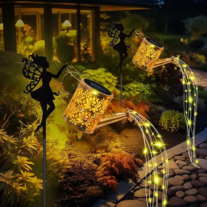 Solar Watering Can Lights,Garden Decor Solar Fairy Watering Lantern, LED Solar Fairy Outdoor String Lights, Star Shower Garden Light for Patio Path Tree Lawn Patio Path(with Hook)