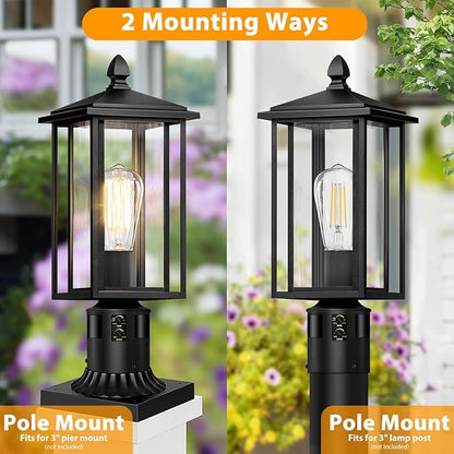 17" Motion Sensor Outdoor Post Lights, Dusk to Dawn Lamp Post Light Fixture with Tempered Glass, Waterproof Aluminum Pole Lights Outdoor, Outside Lamp Posts Outdoor Lighting for Garden Yard Pathway