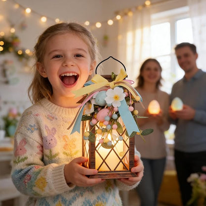Easter Solar Lanterns Outdoor Waterproof, Hanging Spring and Easter Lantern with Flickering LED Candle, 13'' Bronze Outside Solar Powered Decorative Lantern for Patio Porch Garden Yard Pathway, 1 Pack