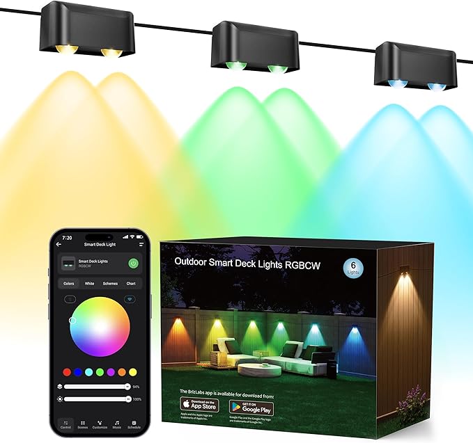 Brizled Smart Fence Lights, RGBCW Outdoor Deck Lights APP & Voice Controlled, Color-Changing Fence Lighting Music Sync Smart Outdoor Light IP65 Waterproof for Christmas Halloween Easter Lighting Decor
