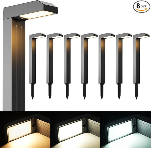 Solar Pathway Lights Outdoor 8 Pack, 3 Color in 1 Bright Landscape Lighting with Cool/Warm/Daylight White Modes, Auto On/Off, IP65 Waterproof for Yard Garden Patio Walkway Sidewalk Lawn Decor