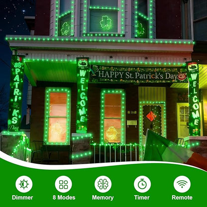 QITONG 2 Pack Green St Patrick's Day Battery Lights, Each 33ft 100 LED Battery Operated String Lights Outdoor, Green Wire Twinkle Christmas Lights Indoor with Remote
