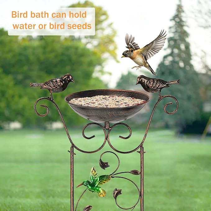 40" Freestanding Bird Bath, Heavy-Duty Metal