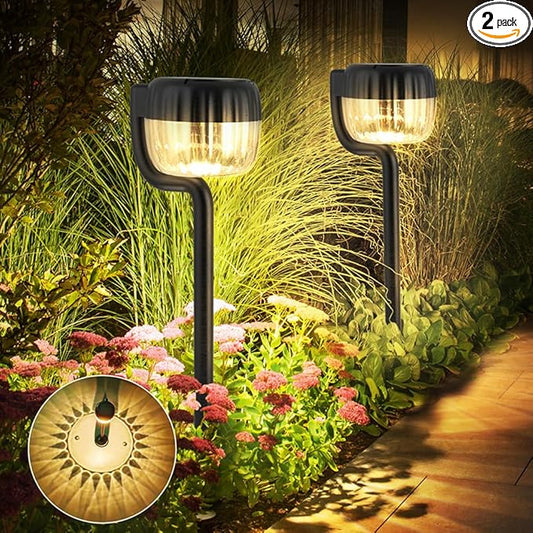Outdoor Solar Pathway Lights, IP64 Waterproof Solar Powered Landscape Spot Light, 2 Pack Solar Decoration Garden Lights for Yard,Porch,Walkway,Driveway
