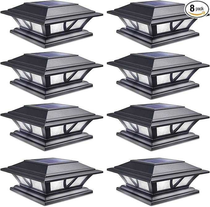 8-Pack Solar Post Cap Lights, 2-Mode Warm White Waterproof