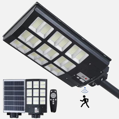 Solar Street Lights Outdoor, IP67 Waterproof Wall-Mounted LED Flood Light with Motion Sensor & Remote Control - Auto Dusk to Dawn Security Lighting for Patio, Garden, Garage, Courtyard