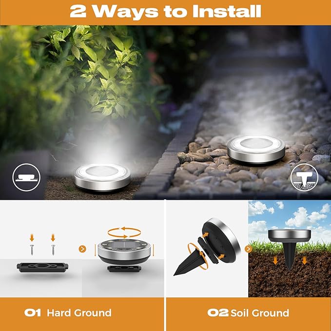 Solar Ground Lights,12 Pack Flat Solar Lights Outdoor Waterproof, Bright LED Solar Disc Lights, 6000K Cool White Landscape Lighting for Outside Yard Garden Pathway Driveway Lawn