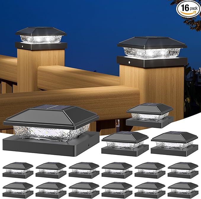 16-Pack Solar Post Cap Lights, Cool White Waterproof