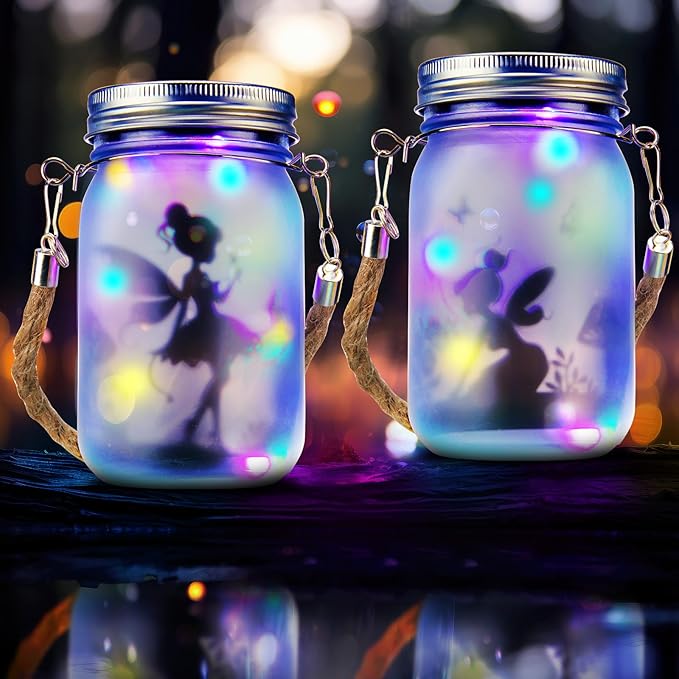 3 Pcs Fairy Hanging Lanterns Solar Lantern Cat Dog Butterfly Solar Outdoor Yard Lawn Garden Decor Jar Lights for Mom Women Cat Dog Lovers Gifts Tree Patio Lawn Table(Color Light)