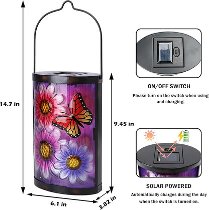 Afirst Hanging Solar Lantern Outdoor Butterfly Glass Lights Waterproof LED Lamp for Garden Yard Tree Desk Decor
