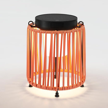 Solar Lanterns Outdoor Waterproof IP54, Handwoven Wicker Outdoor Table Lamps Portable Rechargeable with 30H+ Runtime, Dual USB-C/Solar Charging, 3 Brightness Levels, Orange