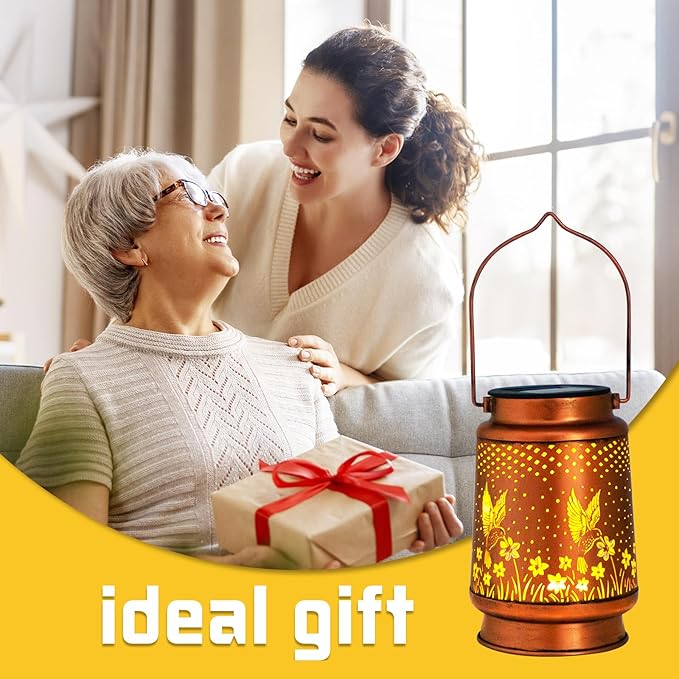 2 Pack Hummingbird Birthday Gifts for Women Mom Grandma Solar Lanterns Outdoor Waterproof Garden Decor Hanging LED Decorative Light for Patio Yard Lawn Gardening Gifts