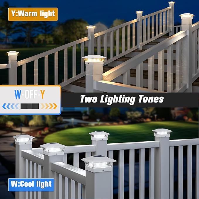 12-Pack Cool White Solar Patio Post Lights, Outdoor LED Caps