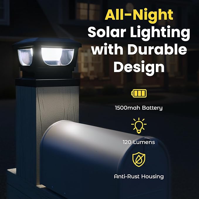 Brighticonic Solar Post Cap Lights Outdoor for 4x4, 3x3 – Auto On/Off Post Lights Solar Powered - Easy Install, IP65 Waterproof Deck & Fence Lights – Long Lasting Battery – 120 Lumen, CoolWhite - 2pck